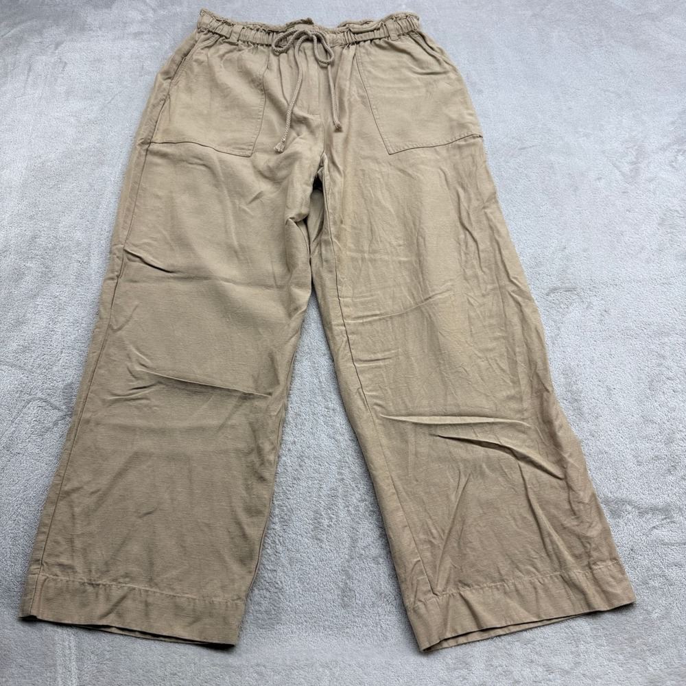 Rails Ryan Safari Pant Women L Tan Linen Blend Wide Leg Quiet Luxury Boho Travel
